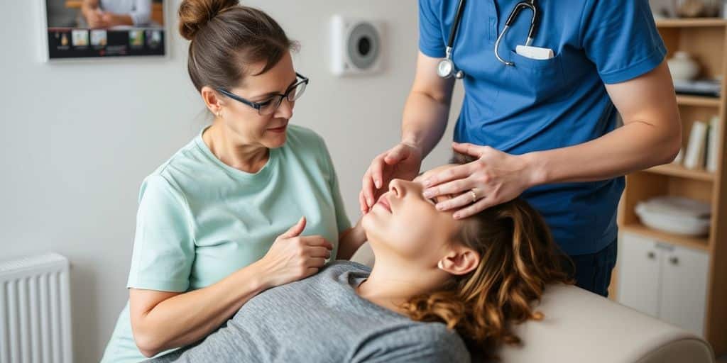Thérapeute respiratoire aidant un patient à domicile
