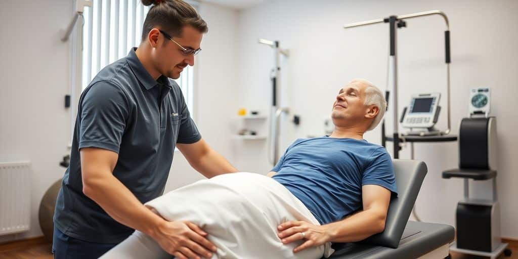 Patient en rééducation avec un physiothérapeute