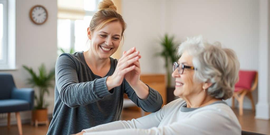 Thérapeute aidant une personne âgée à domicile