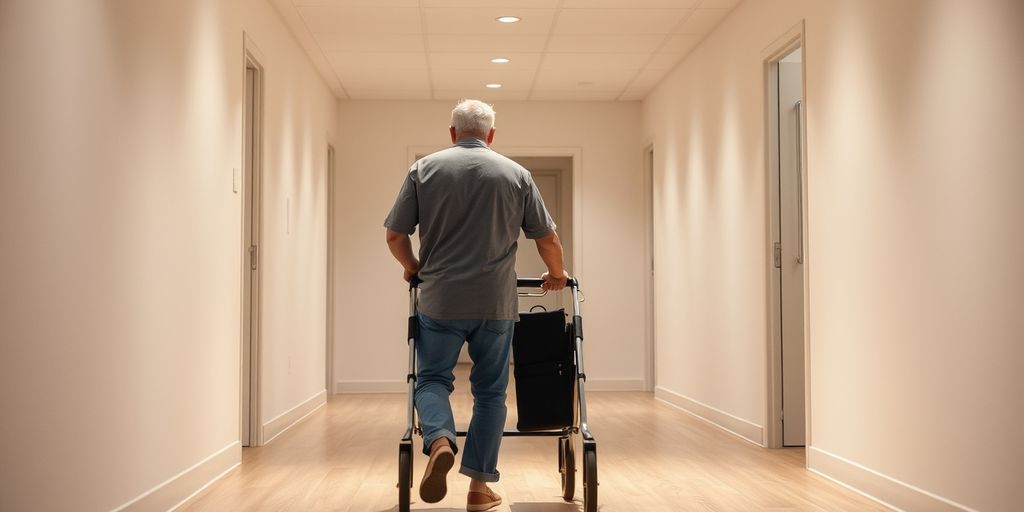 Thérapeute aidant un patient à marcher à domicile