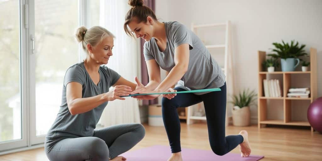 Thérapeute aidant un patient avec des exercices de rééducation.