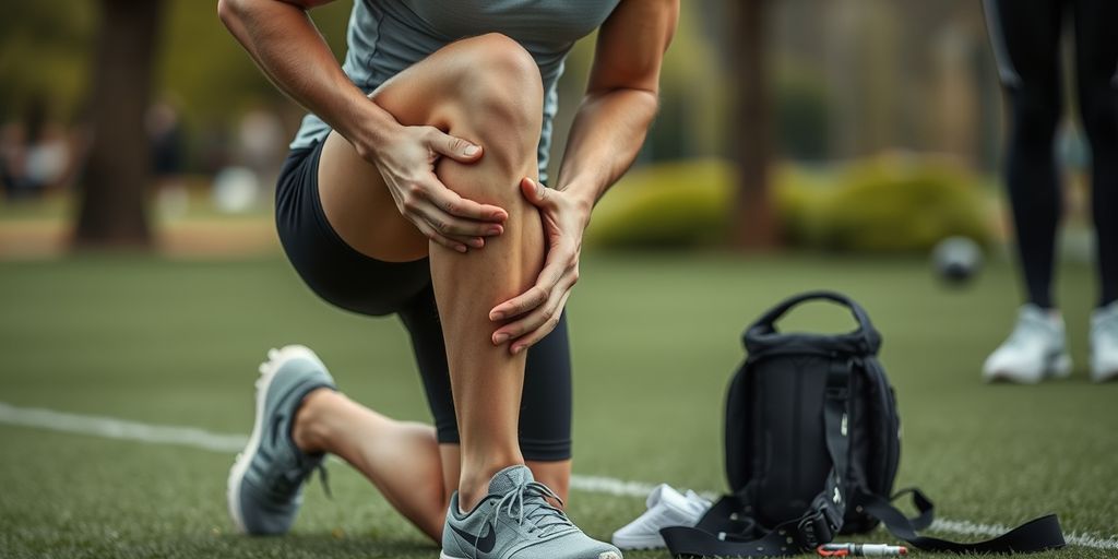 Athlète appliquant une compresse froide sur sa jambe