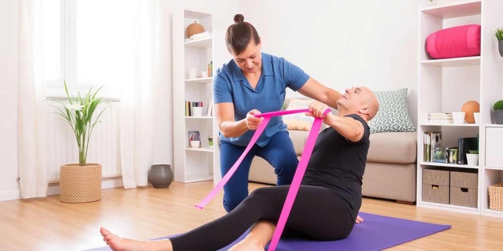 Physiothérapeute aidant un patient à domicile