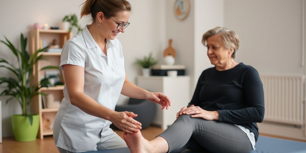 Thérapeute aidant un patient hémiplégique à domicile