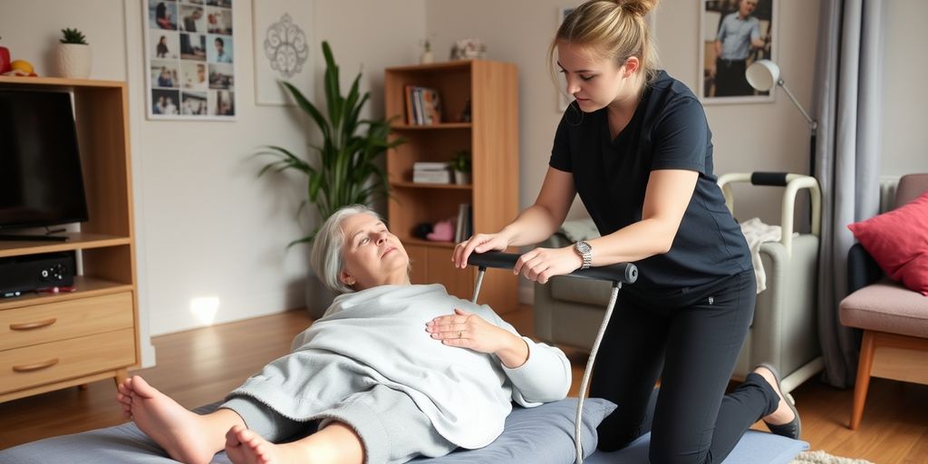 Physiothérapeute aidant un patient à domicile