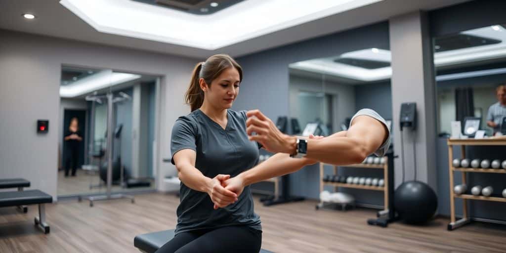 Physiothérapeute aidant un patient en rééducation
