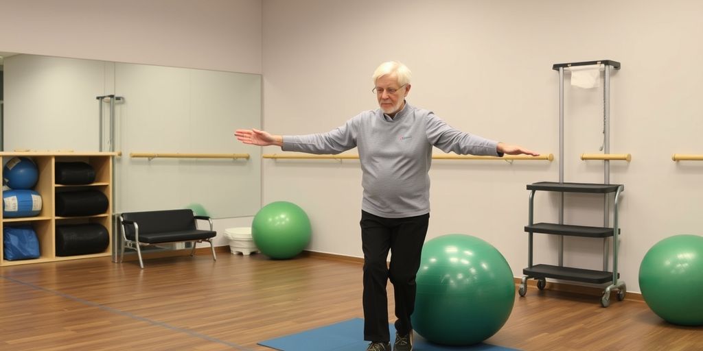 Physiothérapeute aidant un patient avec des exercices d'équilibre