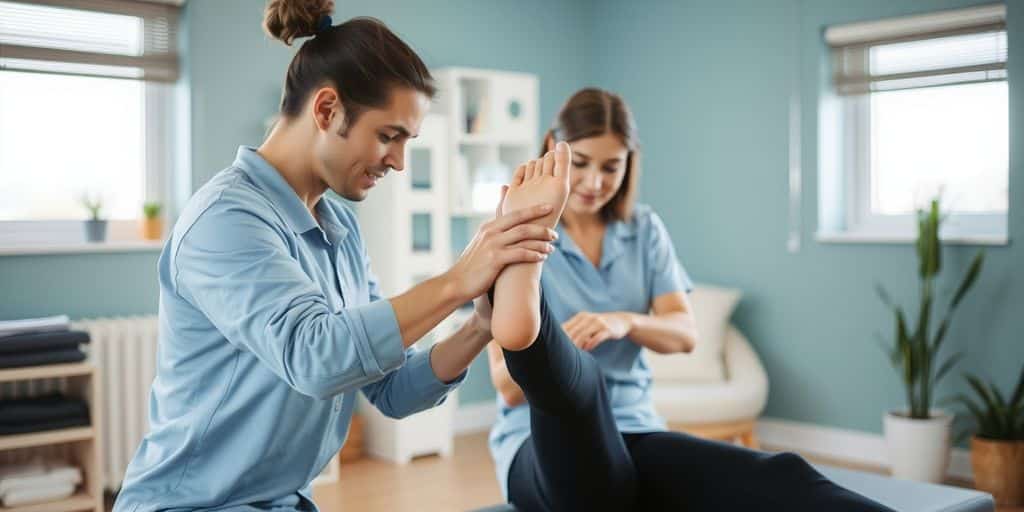 Thérapeute aidant un patient avec des exercices de dos.