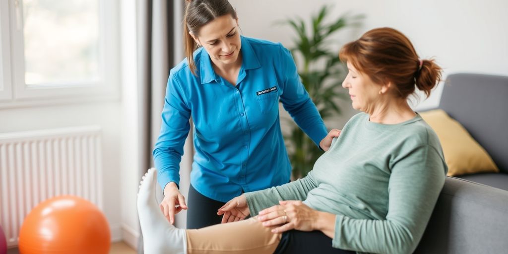 Physiothérapeute aidant un patient à domicile