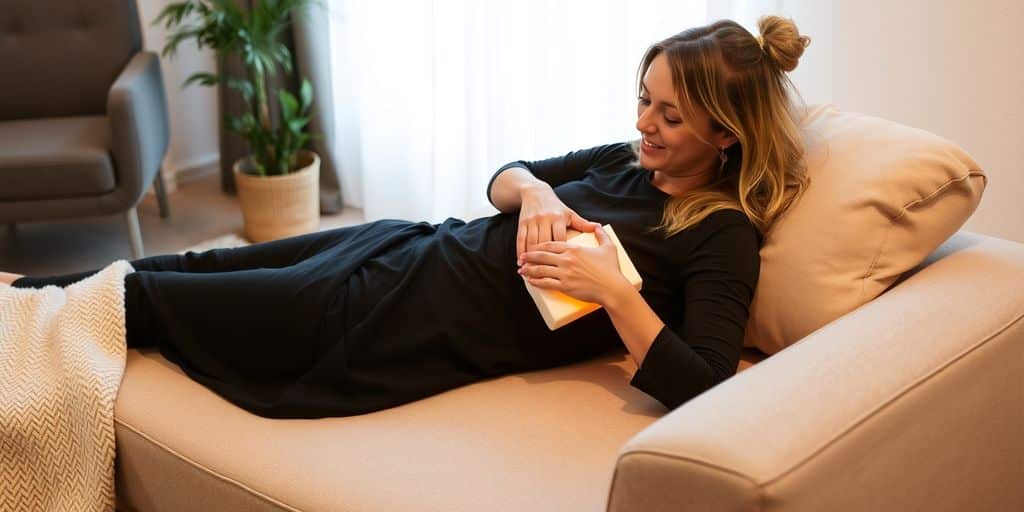 Personne avec compresse chaude sur le dos