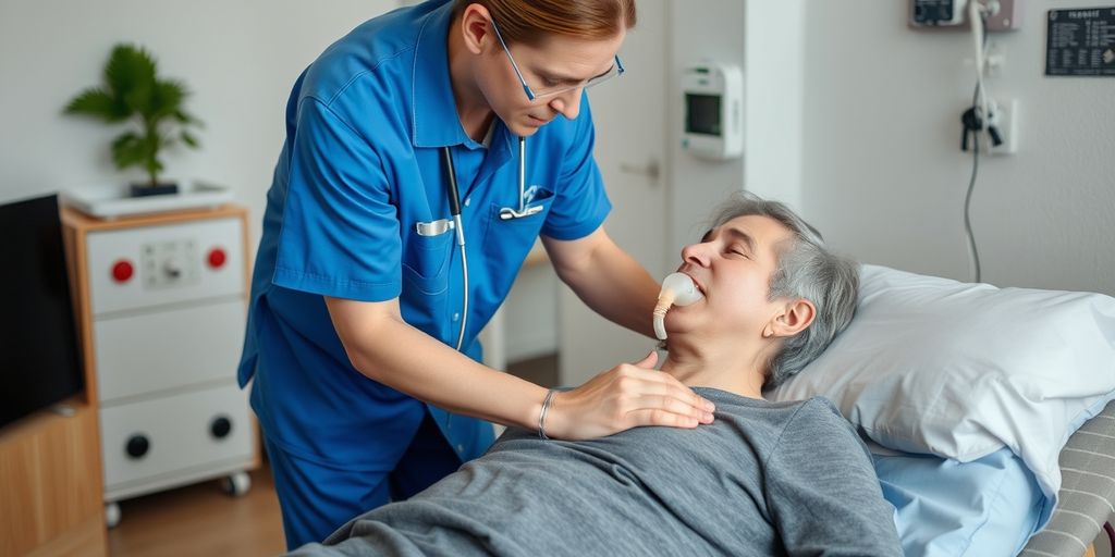 Thérapeute respiratoire et patient à domicile