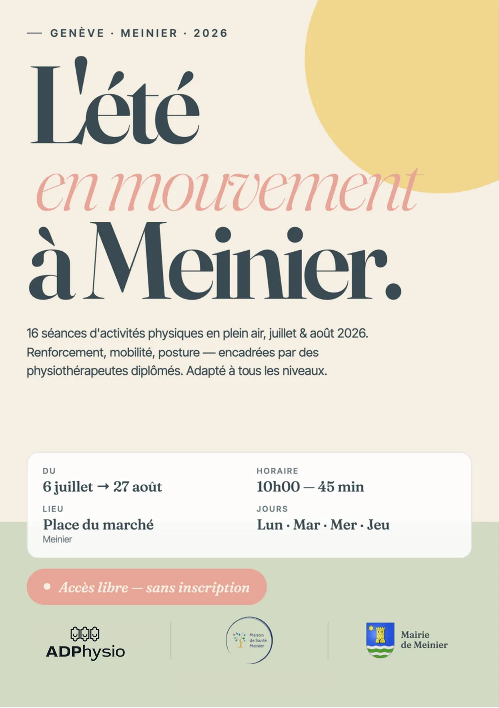 Flyer L'été en mouvement à Meinier — recto