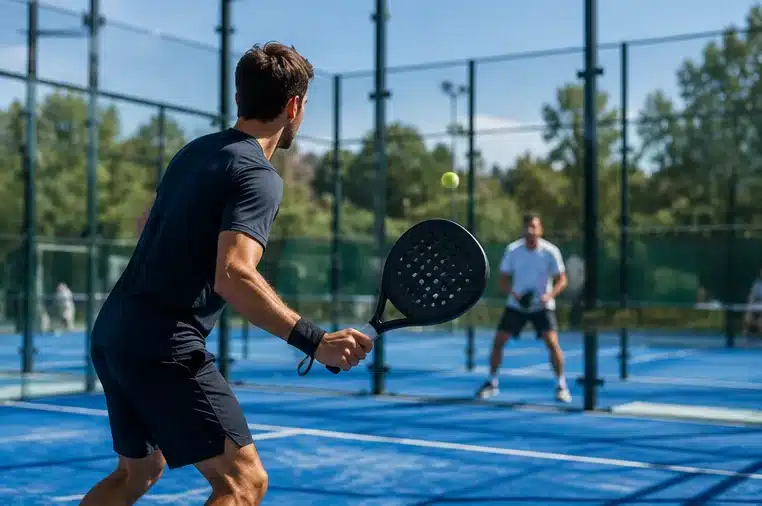 Joueurs de padel sur un court — physiothérapie après une blessure de padel à Genève