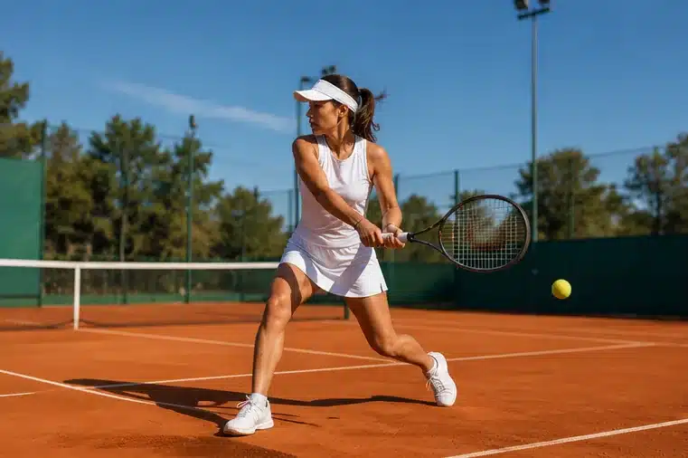 Joueuse de tennis sur terre battue — physiothérapie après une blessure de tennis à Genève